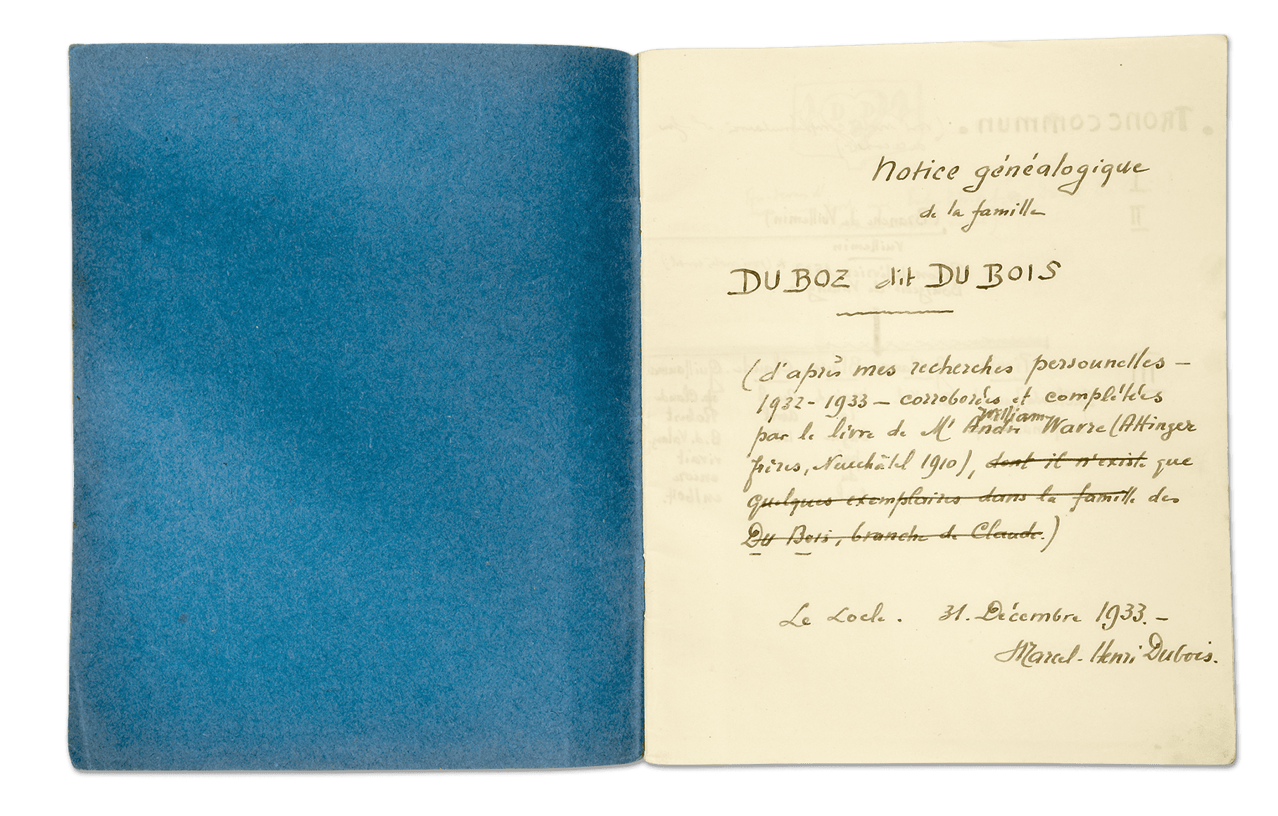 Extrait du cahier de généalogie de Marcel-H. Dubois